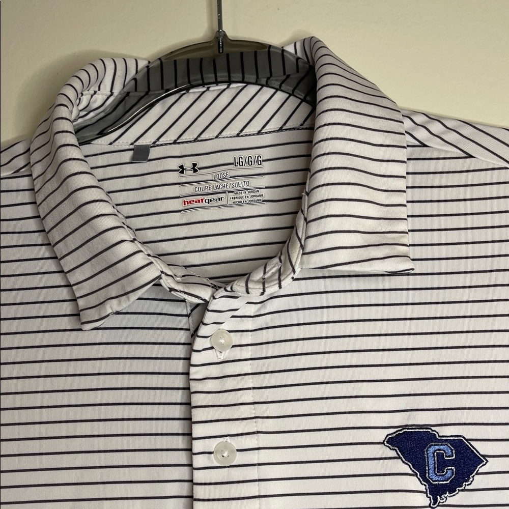 Under Armour Men's Polo Shirt - White with Black Stripes Citadel